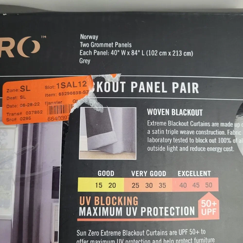 SunZero Theater Grade Extreme Blackout Grommet 2 Panel Curtains 40X84 GREY